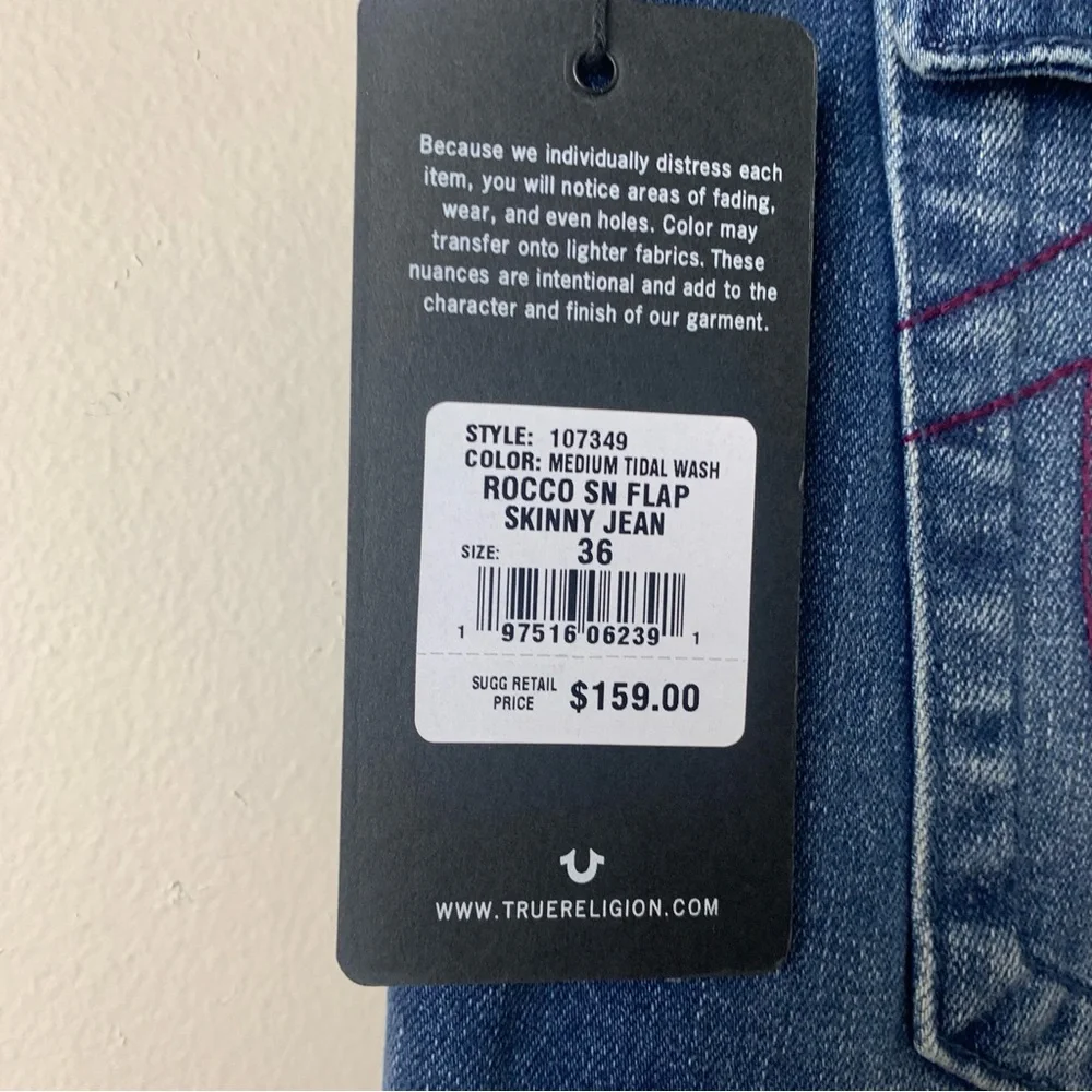 True Religion Rocco SN Flap Relaxed Skinny Men’s Jeans 36 Medium Tidal Wash